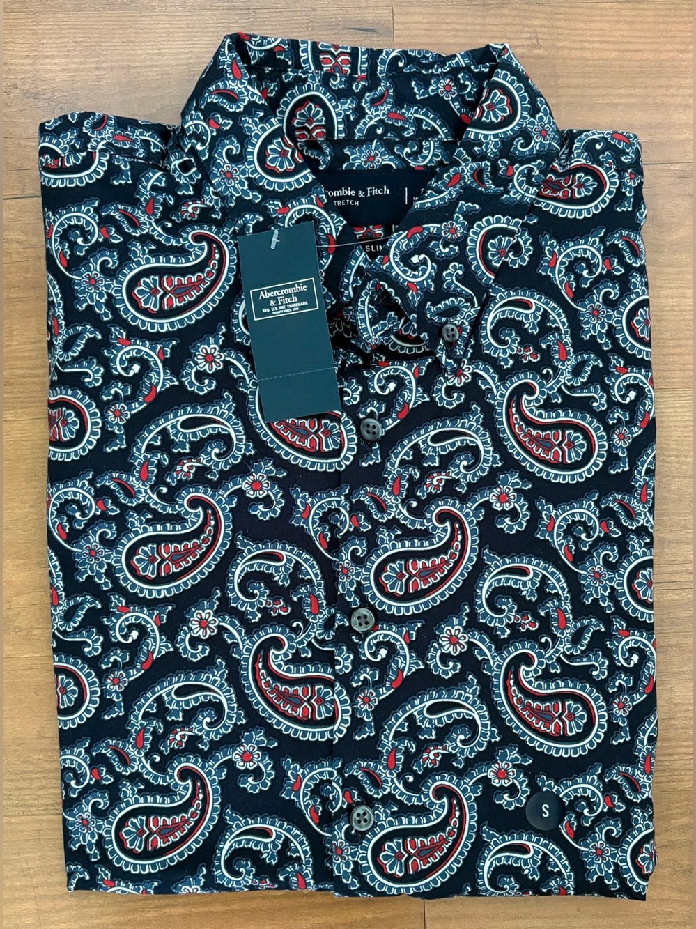 Abercrombie & Fitch Navy Blue Paisley Cotton Shirt NWT Size: S
